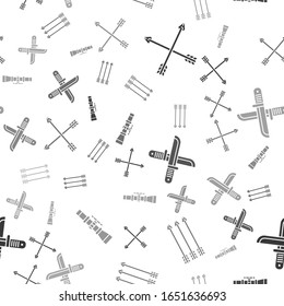 Set Crossed arrows, Hipster arrows, Crossed hunter knife and Sniper optical sight on seamless pattern. Vector