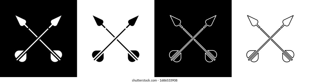 Setzen Sie das Symbol Kreuz geschnittene Pfeile einzeln auf schwarz-weißem Hintergrund. Vektorillustration-Illustration