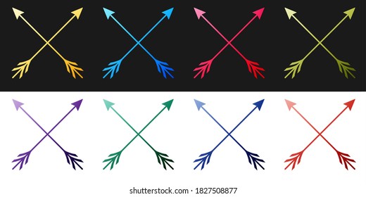 Setzen Sie das Symbol Kreuz geschnittene Pfeile einzeln auf schwarz-weißem Hintergrund. Vektorgrafik.