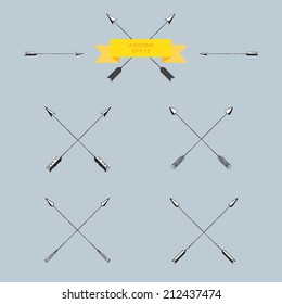 Set of crossed arrows, vector illustration, hand drawn doodles