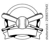 Set of crossed baseball bat clipart. Crossed baseball bat with banner for logo, label, emblem, sign, badge.	
