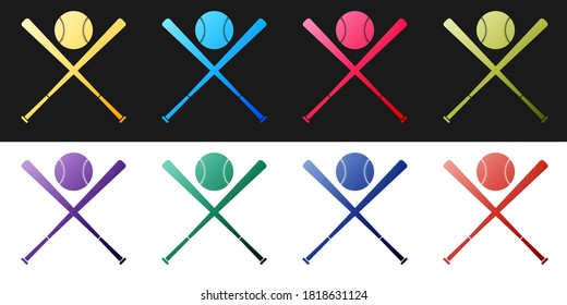 Set Crossed baseball bats and ball icon isolated on black and white background. Vector.