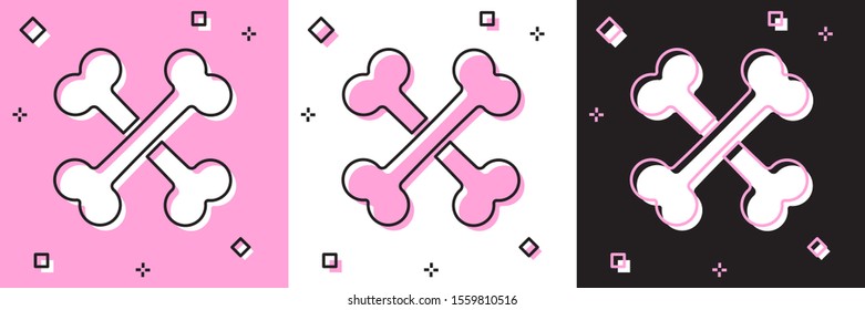 Set Crossed bones icon isolated on pink and white, black background. Pets food symbol.  Vector Illustration