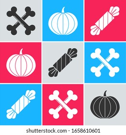 Establecer huesos cruzados , Topkín y Candy icono. Vector