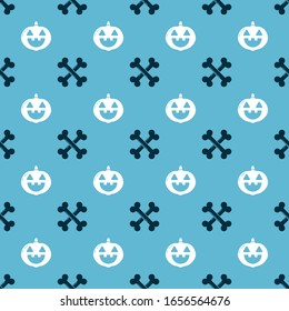 Set Crossed bones  and Pumpkin  on seamless pattern. Vector