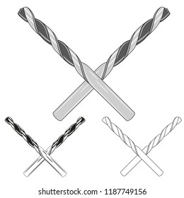 Set of crossed drill bit. Vector illustration.