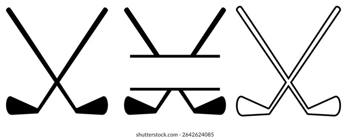 Set of crossed golf clubs icons in various designs. Clipart image isolated on background.