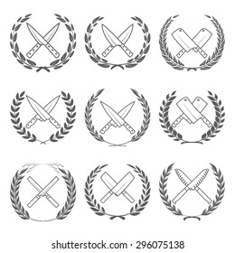 Set of crossed kitchen knives vector illustration