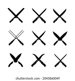 Set of Crossed Knives icon vector design. Crossed Knives and meat cleavers isolated on white background.