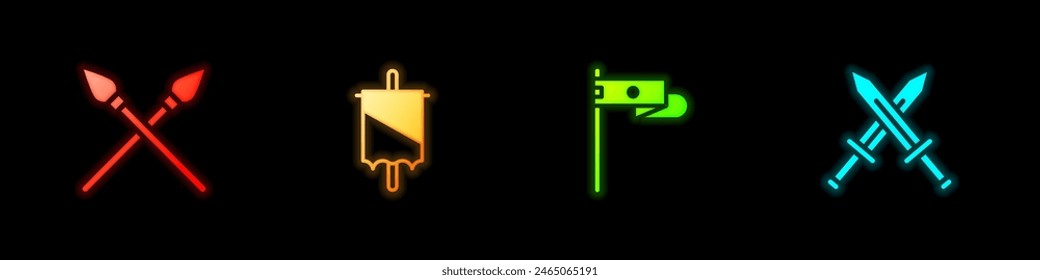 Set Crossed medieval spears, Medieval flag,  and sword icon. Vector