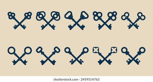 set crossed old key vector icon logo design minimalist, vector illustration design