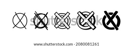 Set of crossed out circles. Hand-Drawn Scribble Checkboxes x. Vector illustration of different check marks of error, wrong writing.