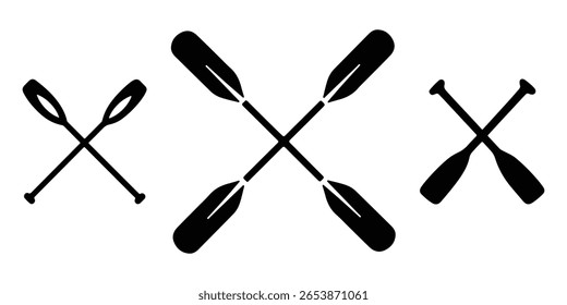 Conjunto de silhuetas de pás cruzadas para canoagem, rafting e projetos de pesca.