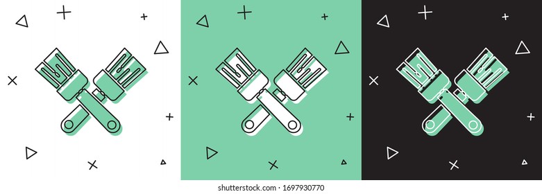 Set Crossed paint brush icon isolated on white and green, black background.  Vector Illustration