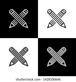 Set Crossed pencil icon isolated on black and white background. Education sign. Drawing and educational tools. School office symbol.  Vector Illustration