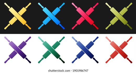 Set Crossed rolling pins icon isolated on black and white background. Kitchen utensils and equipment. Vector.