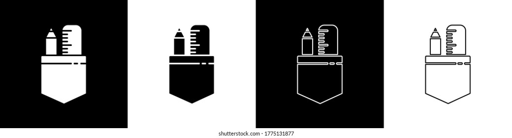 Set Crossed ruler and pencil icon isolated on black and white background. Straightedge symbol. Drawing and educational tools.  Vector Illustration