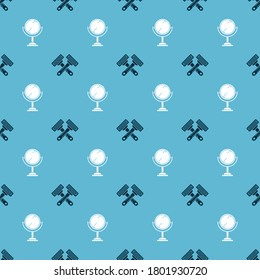 Set Crossed shaving razor and Hand mirror on seamless pattern. Vector