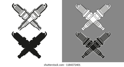 Set of crossed spark plugs. Vector illustration.