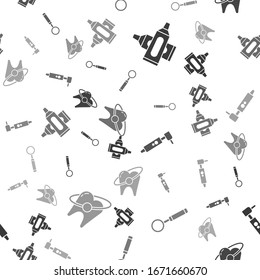 Set Crossed tube of toothpaste, Dental inspection mirror, Tooth drill and Tooth whitening concept on seamless pattern. Vector