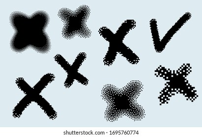 Set of crosses in 1-bit pixel art style.