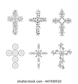 Set of Crosses (Crucifix), Religious Design Elements, Vector Set