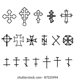 set of crosses in different styles. marine. church. life. symbols. vector illustration