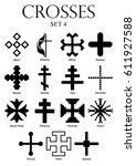 Set of crosses with names on white background. Size A4 - Vector image
