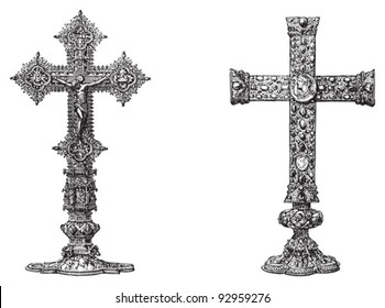 Set of crosses / vintage illustration from Meyers Konversations-Lexikon 1897