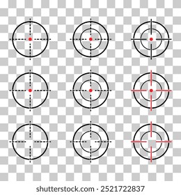 Conjunto de Crosshair ícone alvo do exército, marca de sinal cruzado de caça, ilustração vetorial gráfico .