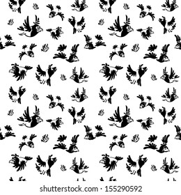 Set crow with various facial expressions. Black-and-white drawing. seamless
