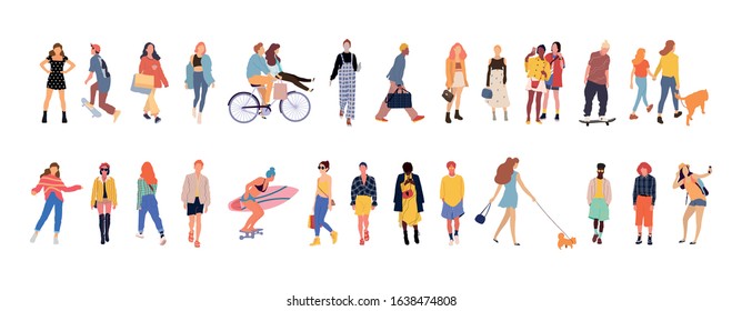 Set of crowd fashionable people. Vector isolated flat illustrations