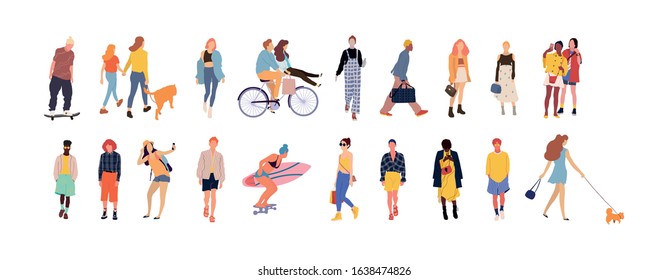Set of crowd fashionable people. Vector isolated flat illustrations