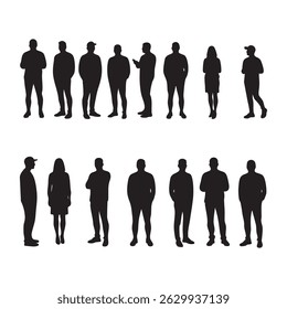 Set of crowd silhouette on white background