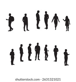 Set of crowd silhouette on white background