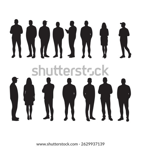 Set of crowd silhouette on white background