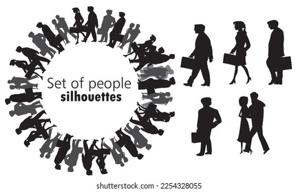 Conjunto de personas atestadas silueta vector Ilustración. Muchas siluetas de negocios de alta calidad