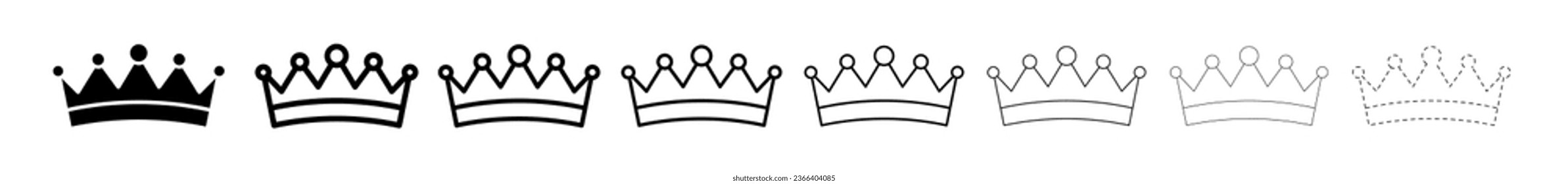 Set of Crown different line shapes, thin line design vector illustration