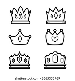 Set of Crown Doodle Hand Drawn Illustration Icon in Outline Style Collections