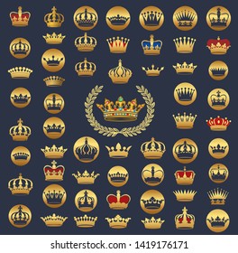 Set of crown heraldic silhouette icons