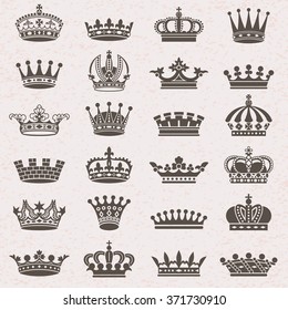 Set Of Crown Heraldic Silhouette Icons