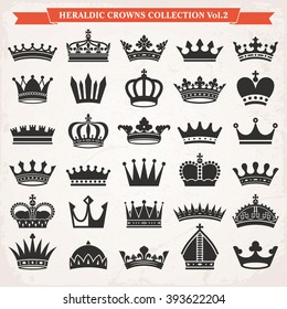 Set of crown heraldic silhouette icons vector