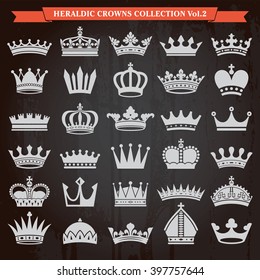 Set of crown heraldic silhouette icons vector