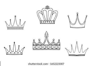 Set of crown icon, element on a white background. Stock vector illustration, white isolated background.