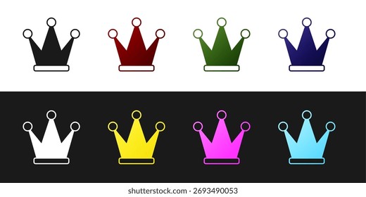 Set Crown icon isolated on black and white background.  Vector