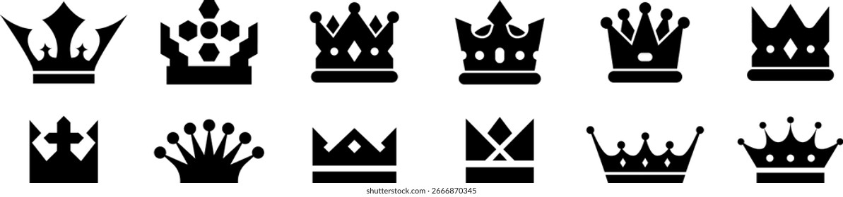 Conjunto de Diseños de Vector Crown Icon | Colección de símbolos Royal, Luxury y King Queen