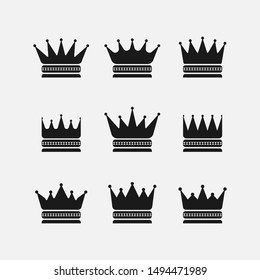 Set of crown icons. Collection of crown awards for winners, champions, leadership. Vector illustration