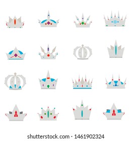 Set of crown icons. Collection of crown, champions, leadership. Vector isolated elements for logo, game, hotel, an app design. Royal king, queen, princess crown. Vector illustration eps 10.