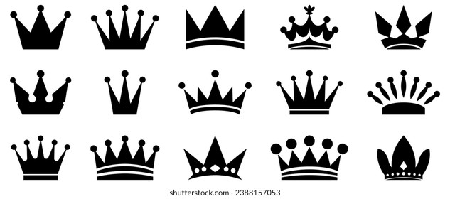 Set of crown icons. Collection of crown symbols. Vector illustration isolated on white background
