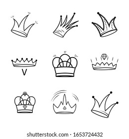 Set of crown icons in a flat linear style. Vector illustration, EPS10. Crown symbol for your website design, logo, app, user interface.